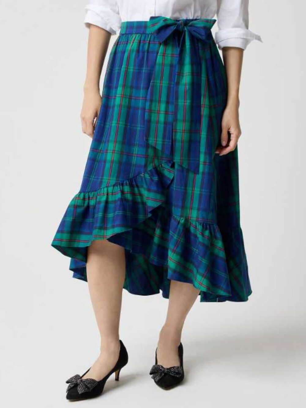 New L J.Crew Factory poplin midi wrap skirt in Fairmont Blue winter plaid - Picture 11 of 11